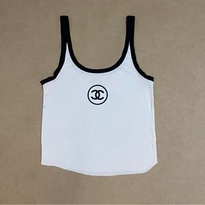 Sporty Calvin Klein black and white tank with Chanel double C logo